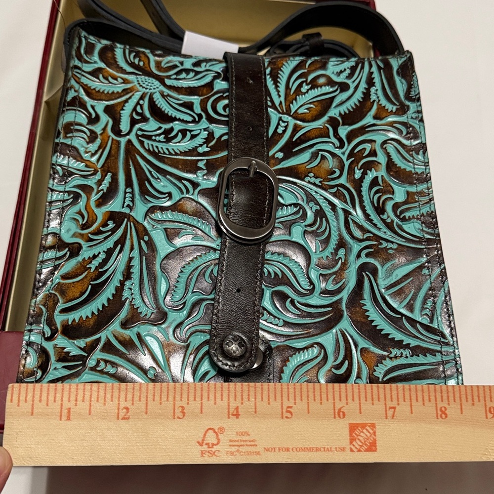 Patricia Nash Venezia Crossbody Bag Turquoise Tooled Leather Gift box NIB - Picture 7 of 9